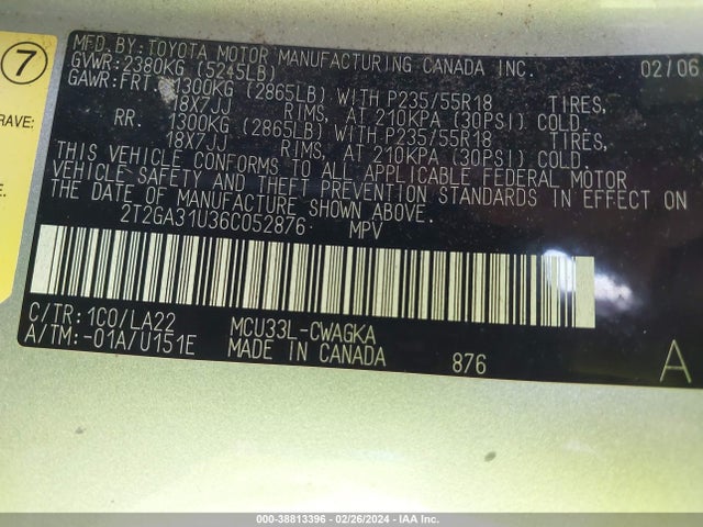 2006 LEXUS RX 330 VIN: 2T2GA31U36C052876