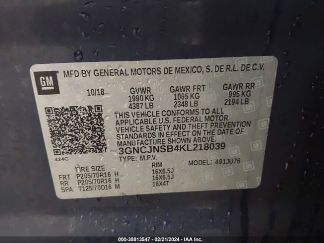 3GNCJNSB4KL218039 Chevrolet TRAX LS