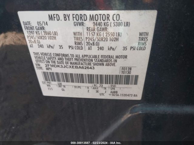 2FMDK3JCXEBA62643 Ford EDGE SEL