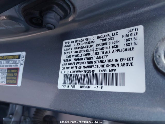 Honda CR-V EX 2017 7FARW1H59HE008840 Image 9
