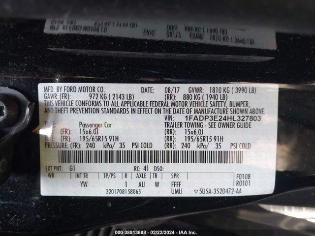 Ford FOCUS S 2017 1FADP3E24HL327803 Image 9
