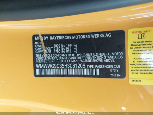 WMWWG9C35H3C81206 Mini Convertible Cooper S