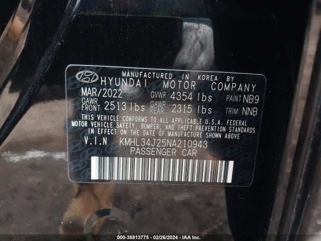Hyundai Sonata Limited 2022 KMHL34J25NA210943 Image 9