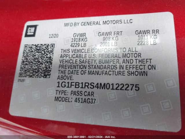 1G1FB1RS4M0122275 Chevrolet Camaro