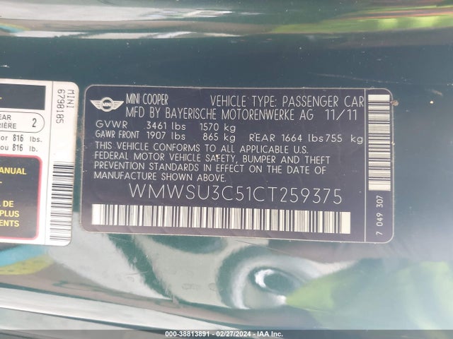 2012 MINI COOPER WMWSU3C51CT259375 Photo 8