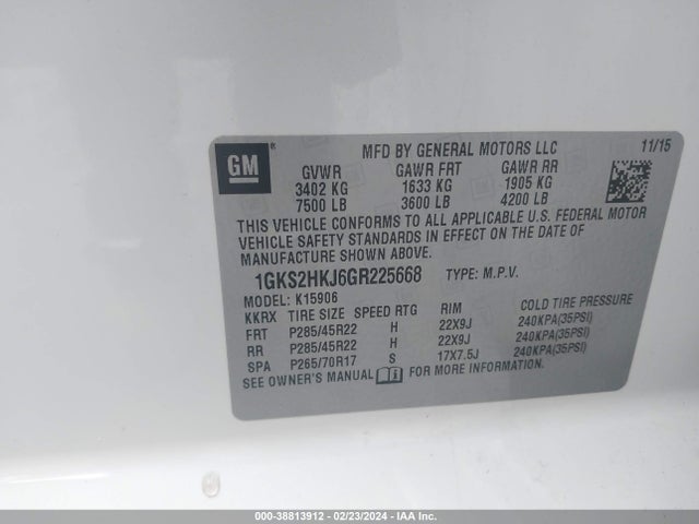GMC YUKON XL DENALI 2016 1GKS2HKJ6GR225668 Image 9