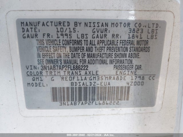 2015 NISSAN SENTRA SV VIN: 3N1AB7AP2FL686222