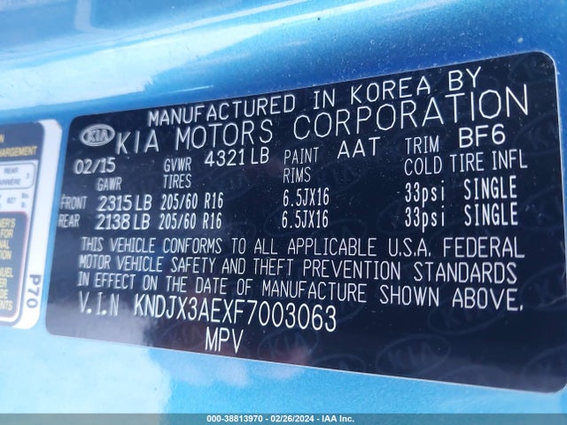 KIA Soul Ev + 2015 KNDJX3AEXF7003063 Image 9
