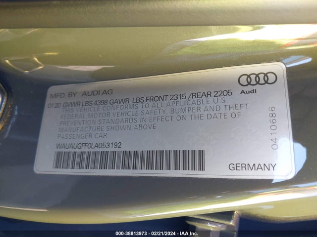 WAUAUGFF0LA053192 Audi A3 Premium 40 Tfsi Front-wheel Drive S Tronic