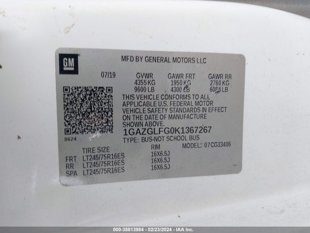 Chevrolet Express 3500 Ls 2019 1GAZGLFG0K1367267 Image 9