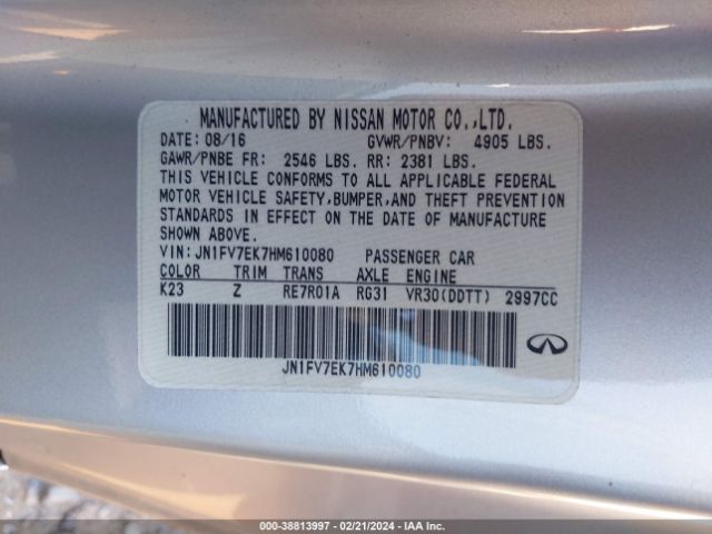 JN1FV7EK7HM610080 Infiniti Q60 3.0t Red Sport 400
