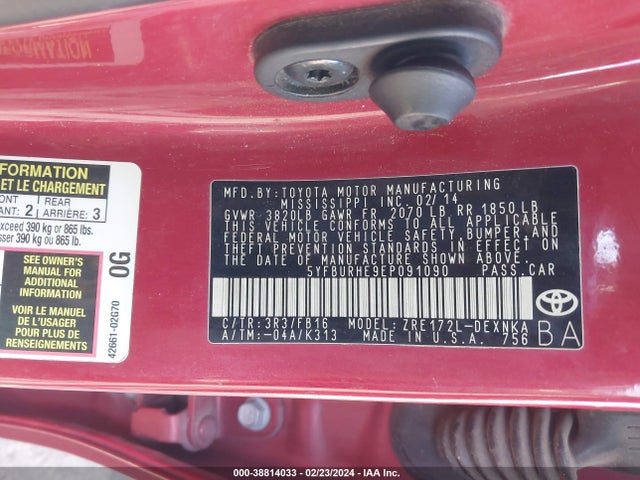 Toyota COROLLA LE 2014 5YFBURHE9EP091090 Image 9