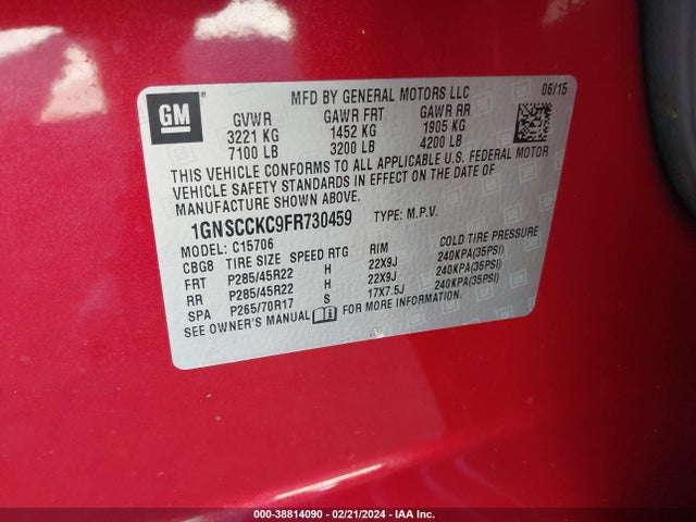 Chevrolet Tahoe Ltz 2015 1GNSCCKC9FR730459 Image 9