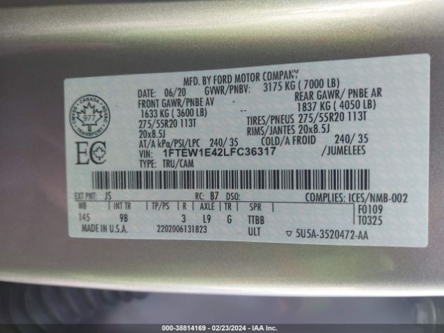 1FTEW1E42LFC36317 Ford F-150 Platinum