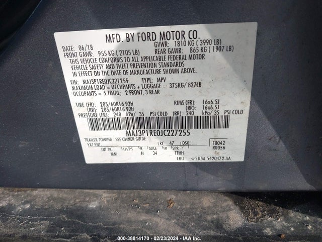Ford ECOSPORT S 2018 MAJ3P1RE0JC227255 Image 9