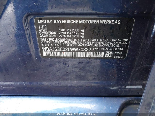 BMW 540i Xdrive 2020 WBAJS3C02LWW70322 Image 9