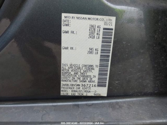 1N4BL4BV5MN367216 Nissan Altima S Fwd