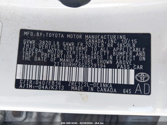 Toyota COROLLA LE 2016 2T1BURHE6GC529194 Image 9
