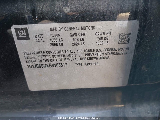 Chevrolet Sonic Lt Auto 2016 1G1JC6SGXG4163517 Image 9