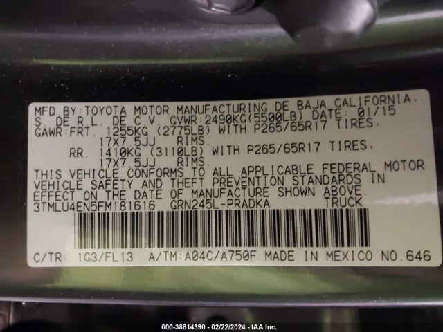 Toyota Tacoma Base V6 2015 3TMLU4EN5FM181616 Image 9