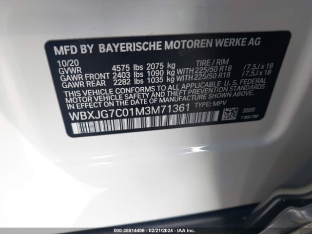 WBXJG7C01M3M71361 BMW X1 Sdrive28i