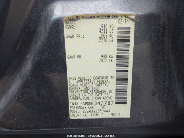Nissan Altima 2.5 S 2014 1N4AL3AP0EN347787 Image 9