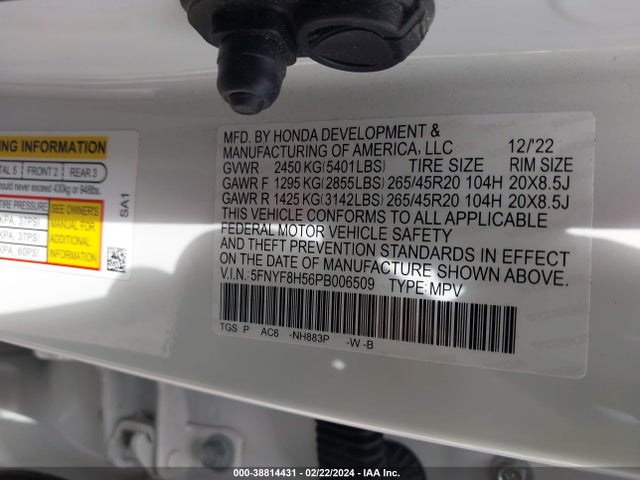 Honda Passport Awd Ex-l 2023 5FNYF8H56PB006509 Image 9