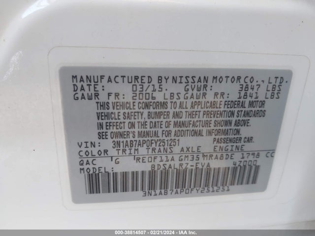 Nissan SENTRA SR 2015 3N1AB7AP0FY251251 Image 9