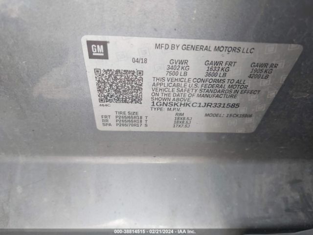 1GNSKHKC1JR331585 Chevrolet Suburban Lt