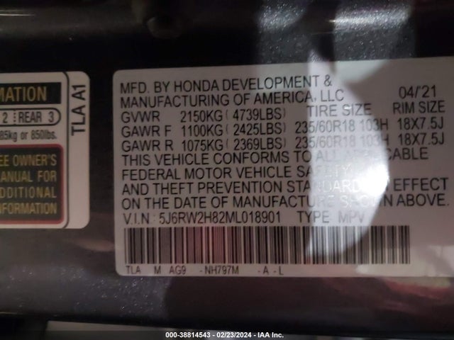 Honda Cr-v Awd Ex-l 2021 5J6RW2H82ML018901 Image 9