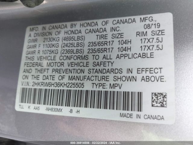 2HKRW6H36KH225505 Honda CR-V LX