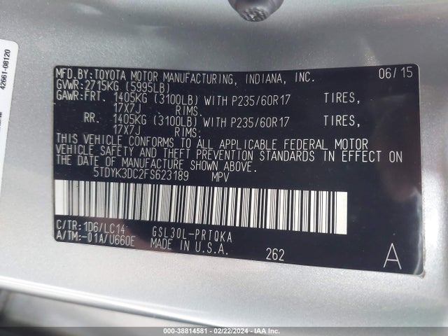 Toyota Sienna Xle 8 Passenger 2015 5TDYK3DC2FS623189 Image 9