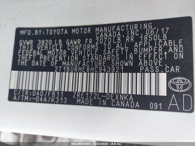 Toyota COROLLA LE 2017 2T1BURHE8HC943921 Image 9