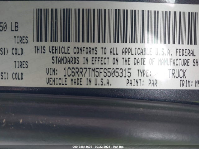 RAM 1500 Big Horn 2015 1C6RR7TM5FS505315 Image 9