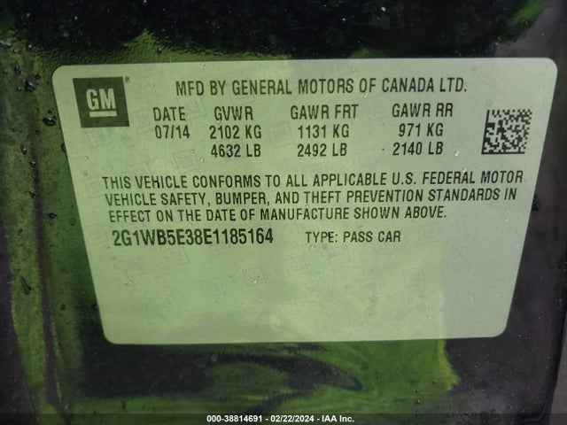 Chevrolet Impala Limited Lt 2014 2G1WB5E38E1185164 Image 9