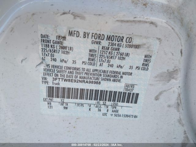 3FTTW8E92NRA98988 Ford Maverick Xl