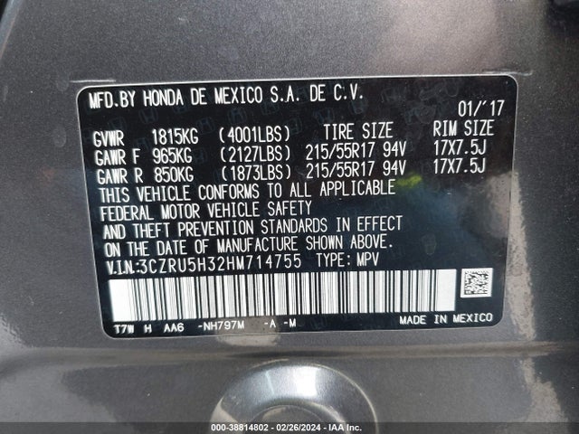 Honda HR-V LX 2017 3CZRU5H32HM714755 Image 9