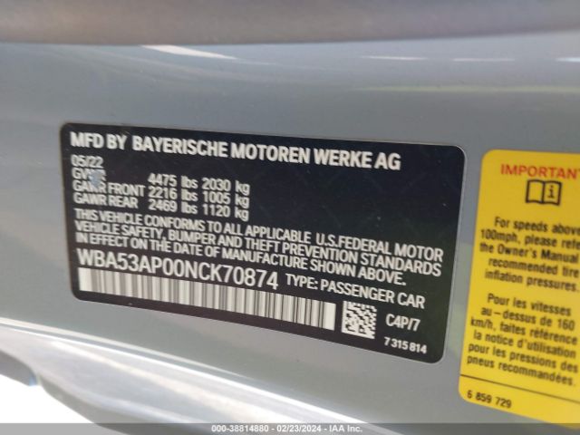 WBA53AP00NCK70874 BMW 430I