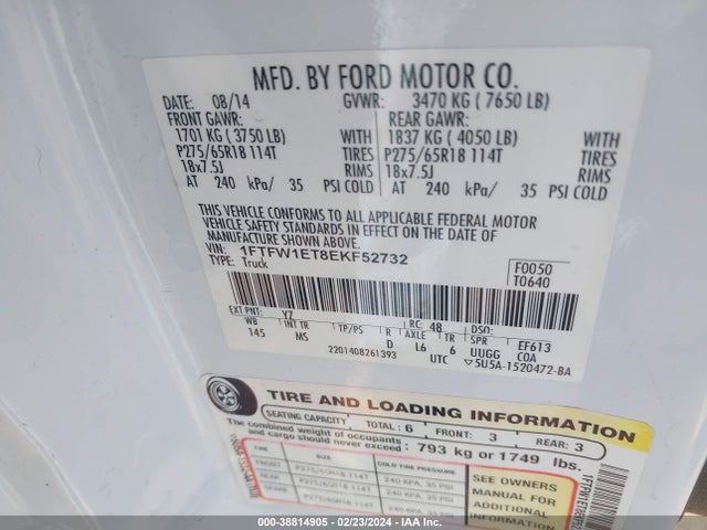 Ford F-150 Xlt 2014 1FTFW1ET8EKF52732 Image 9