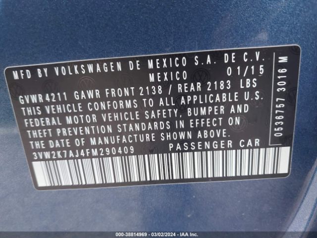 3VW2K7AJ4FM290409 Volkswagen Jetta 2.0l S