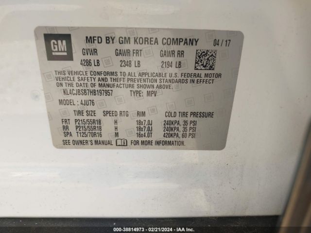 KL4CJBSB7HB197957 Buick Encore Preferred Ii