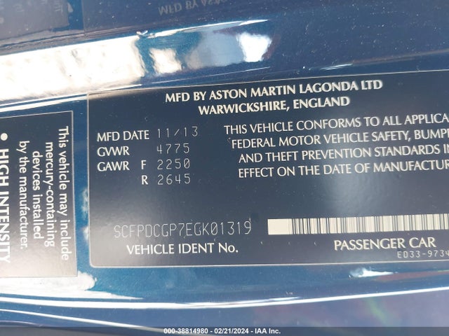 Aston Martin Vanquish Volante 2014 SCFPDCGP7EGK01319 Image 9