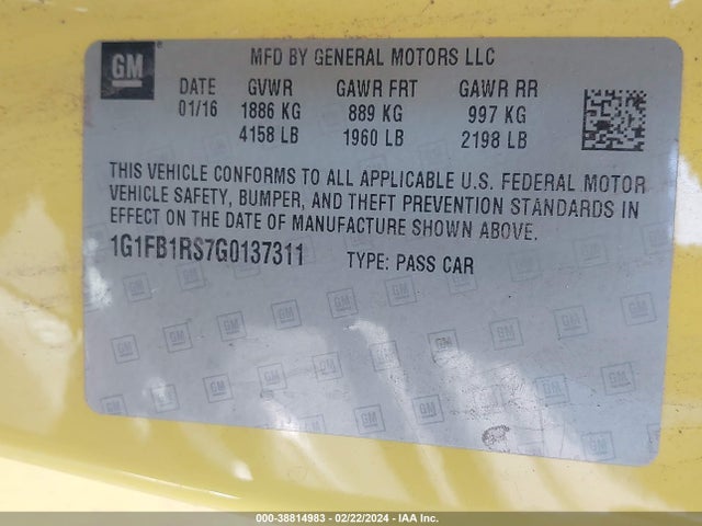 Chevrolet Camaro 1lt 2016 1G1FB1RS7G0137311 Image 9