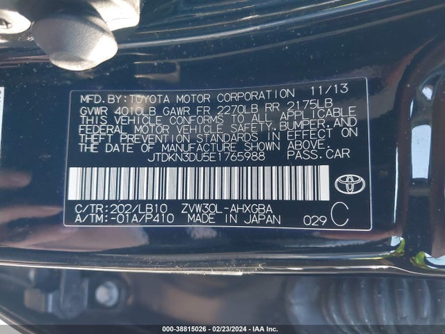 Toyota Prius Four 2014 JTDKN3DU5E1765988 Image 9