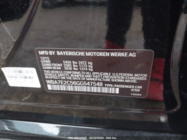 BMW 740I 2016 WBA7E2C56GG547548 Image 9