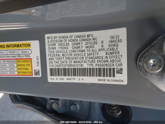 Honda Civic Sport 2024 2HGFE2F56RH510180 Image 9