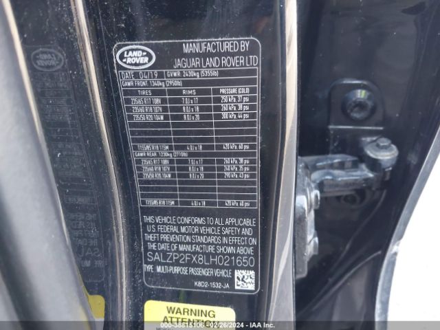 SALZP2FX8LH021650 Land Rover Range Rover Evoque Se