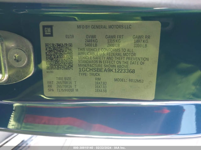 Chevrolet Colorado Wt 2019 1GCHSBEA9K1223368 Image 7