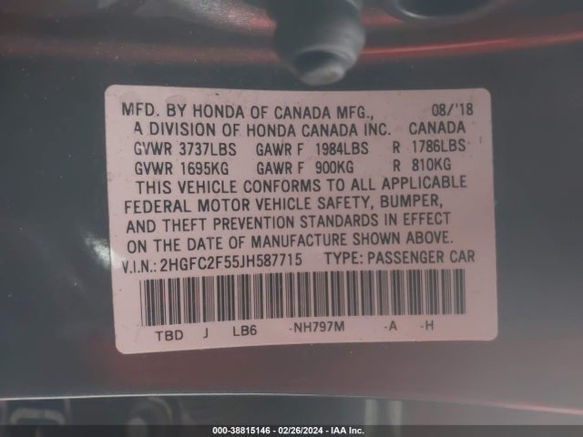 Honda Civic Lx 2018 2HGFC2F55JH587715 Image 9