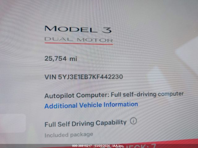 5YJ3E1EB7KF442230 Tesla Model 3 Long Range/performance